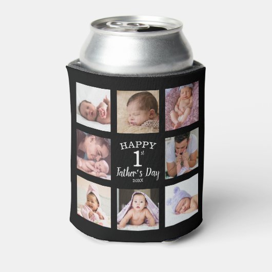 Happy First Father's Day 8 Photo Collage Black 缶クーラー (缶裏面)