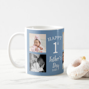 Happy First Father's Day 8 Photo Collage Blue コーヒーマグカップ