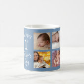 Happy First Father's Day 8 Photo Collage Blue コーヒーマグカップ (中央)
