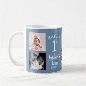 Happy First Father's Day 8 Photo Collage Blue コーヒーマグカップ (左)