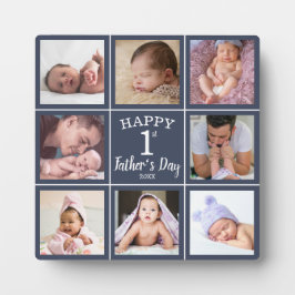 Happy First Father's Day 8 Photo Collage Blue フォトプラーク