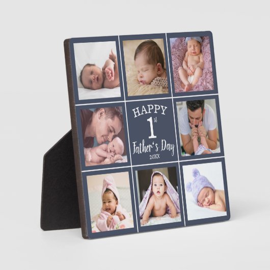 Happy First Father's Day 8 Photo Collage Blue フォトプラーク (正面)