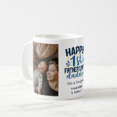 Happy First Father's Day Daddy Bold Blue & Photo コーヒーマグカップ (正面左)