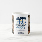 Happy First Father's Day Daddy Bold Blue & Photo コーヒーマグカップ (中央)