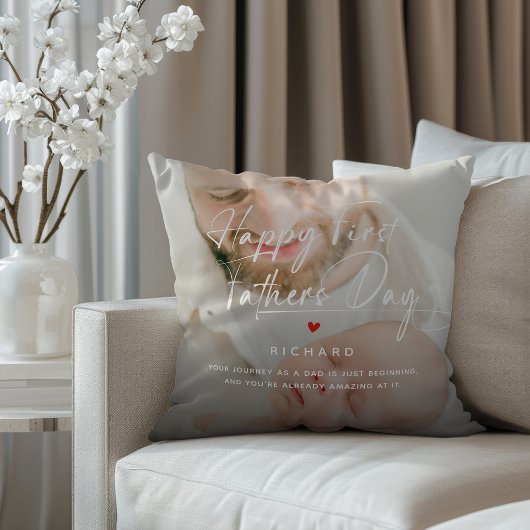 Happy First Father's Day Photo Collage & Quote クッション
