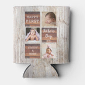 Happy First Father's Day Wood 4 Photo Collage 缶クーラー (正面)