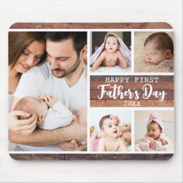 Happy First Father's Day Wood 5フォトコラージュ マウスパッド