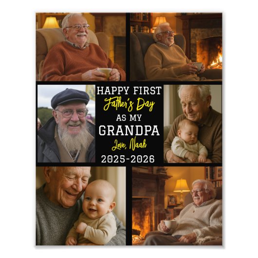 Happy First Grandpa Day Photo Collage フォトプリント (正面)
