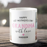 Happy First Mother's Dayおばあちゃんの写真 コーヒーマグカップ<br><div class="desc">可愛いことわざ「幸せ一母の日のおばあちゃん」をフィーチャーした母の日のおばあちゃん、孫の写真2枚、ピンクのハート、子供名。</div>