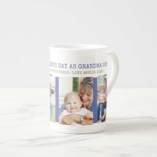 Happy First Mother's Dayおばあちゃん最高の4写真 ボーンチャイナマグカップ (正面右)