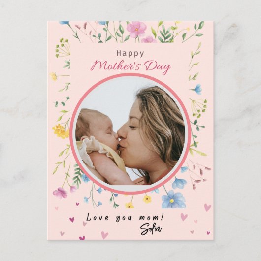 Happy First Mothers Dayかわいい花モダン写真 ポストカード (正面)