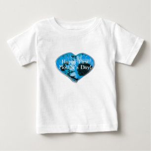 「Happy First Mother's Day」 – 青ひまわり/ハート ベビーTシャツ