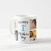 Happy First Mother's Day Blue 8 Photo Collage コーヒーマグカップ (正面左)