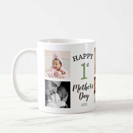 Happy First Mother's Day Sage 8 Photo Collage コーヒーマグカップ (左)