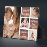 Happy First Mother's Day Wood 4フォトコラージュ フォトプラーク<br><div class="desc">最初の母の日の贈り物のアイディアモダン-トレンディーウッドブロック上に4つの写真とメッセージで作成されたコラージュのグリッドを持つフォトプラーク。</div>
