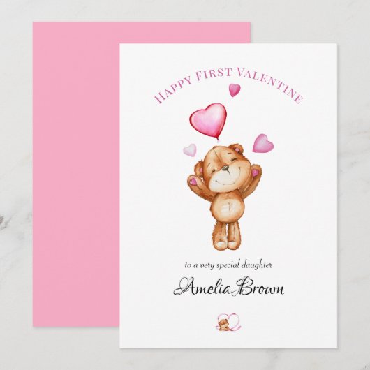 Happy First Valentine Teddy Bear Greeting Card fo シーズンカード (正面/裏面)