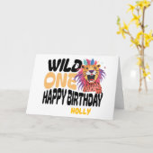 Happy First Wild One Safari Themed 1st Birthday  カード (黄色い花)
