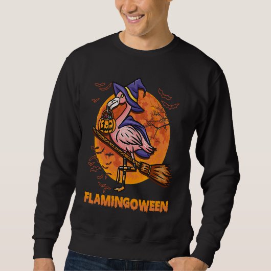 Happy Flamingoween Witch Pumpkin  Flamingo Hallowe スウェットシャツ (正面)