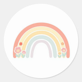 Happy Flower Faces Pastel Rainbow Favor Sticker ラウンドシール