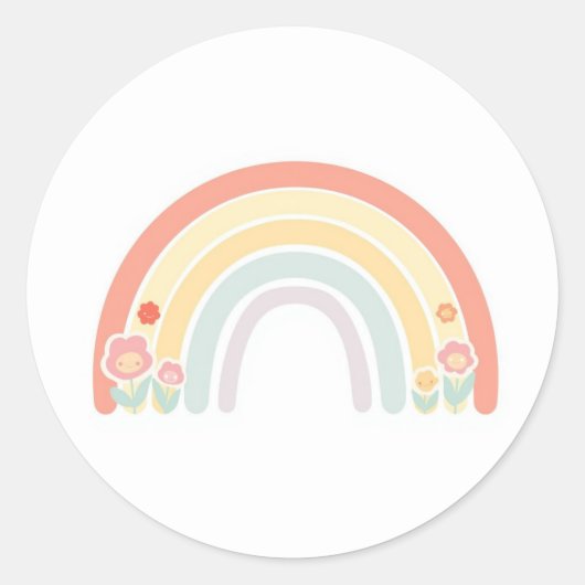Happy Flower Faces Pastel Rainbow Favor Sticker ラウンドシール (正面)