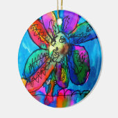 Happy Flower kid's art pink and blue pen and ink セラミックオーナメント (左)