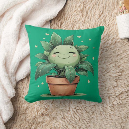 Happy Flower Pot Cute Plant クッション (ブランケット)