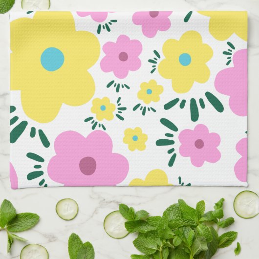 Happy Flowers キッチンタオル (折り畳み)