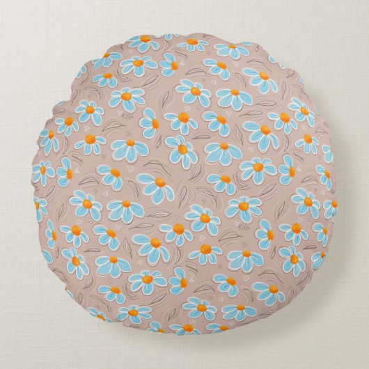 Happy Flowers Throw Pillow ラウンドクッション (正面)