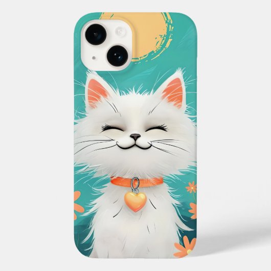 Happy Fluffy White Cat Phone Case - Sunny Smile &  Case-Mate iPhoneケース (裏面)