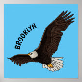 Happy flying bald eagle cartoon illustration ポスター (正面)