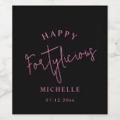 Happy Fortylogenous 40th Birthdayパーティーピンクガーリー ワインラベル (シングルラベル)