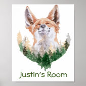 Happy Fox Personalized Child Room Woodland ポスター (正面)