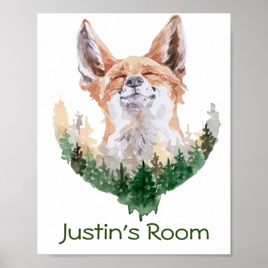 Happy Fox Personalized Child Room Woodland ポスター (正面)