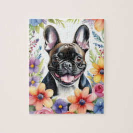Happy French Bulldog Portrait Colorful Family Pet ジグソーパズル