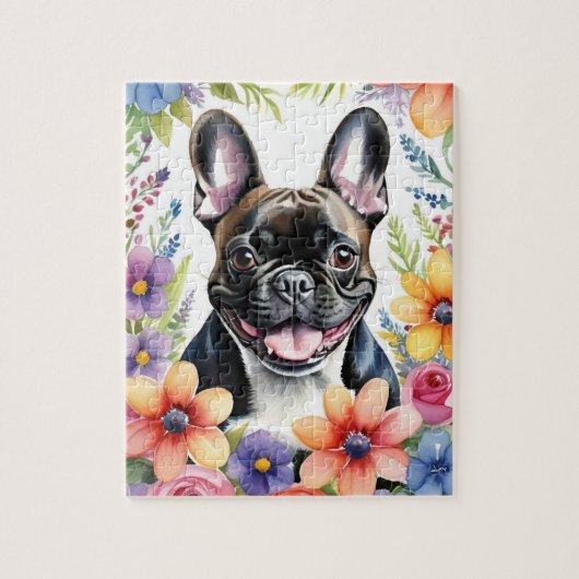 Happy French Bulldog Portrait Colorful Family Pet ジグソーパズル (縦)