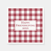 Happy Friendsgiving Burgundy Gingham Check スタンダードカクテルナプキン (正面)