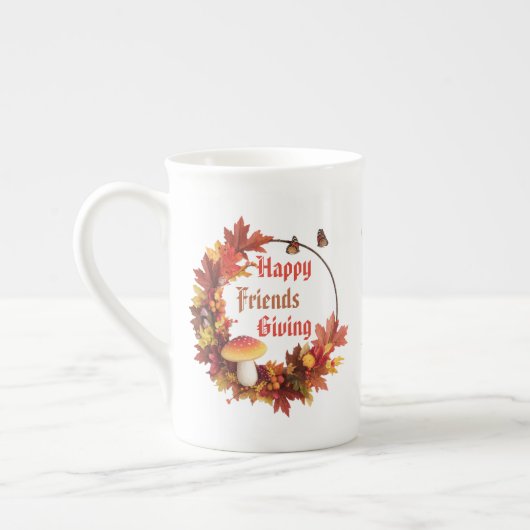 Happy Friendsgiving Fall Festive Personalized ボーンチャイナマグカップ (左)