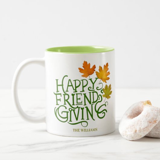 Happy Friendsgiving Fall Leaves Mug ツートーンマグカップ (ドーナツ)