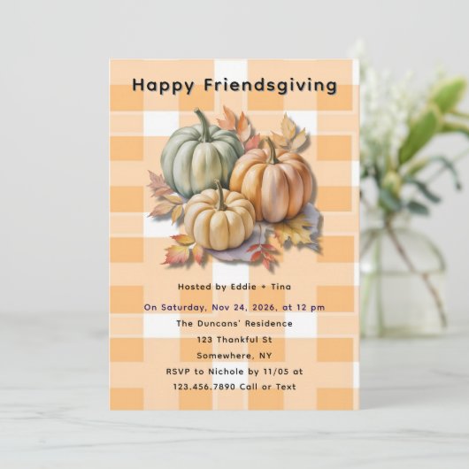 Happy Friendsgiving Pumpkins & Autumn Leaves 招待状 (スタンド正面)