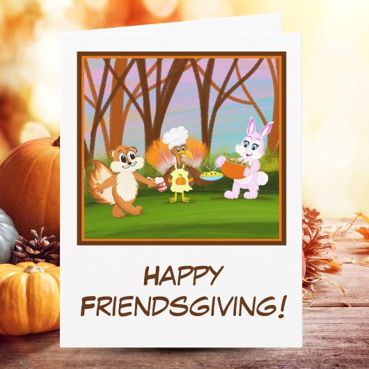 Happy Friendsgiving Turkey with Chipmunk, Rabbit カード