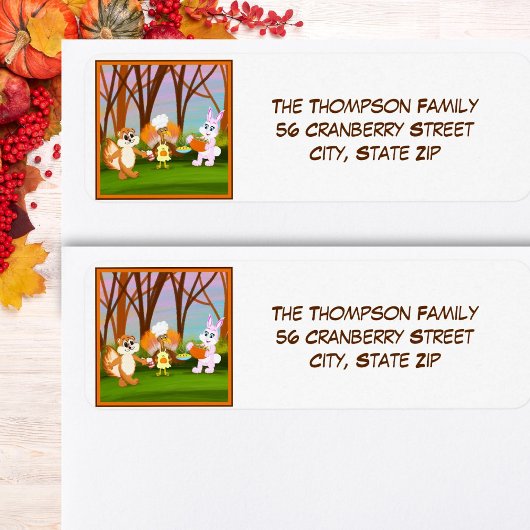 Happy Friendsgiving Turkey with Chipmunk, Rabbit ラベル