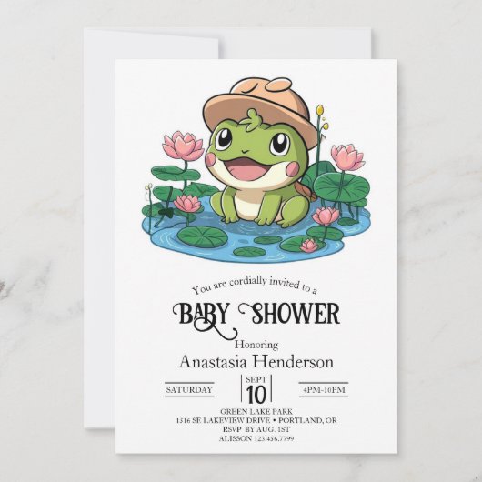 Happy Frogエレガント Baby Shower 招待状 (正面)