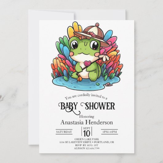 Happy Frog Baby Shower 招待状 (正面)