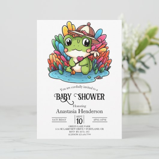 Happy Frog Baby Shower 招待状 (スタンド正面)