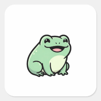 Happy Frog – Cute Kawaii Animal Illustration スクエアシール