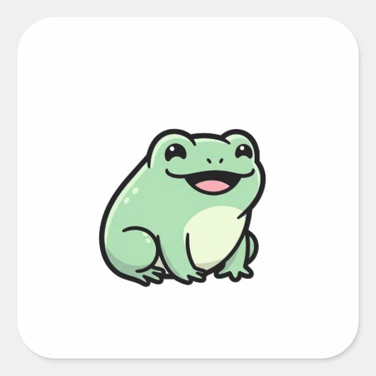 Happy Frog – Cute Kawaii Animal Illustration スクエアシール (正面)