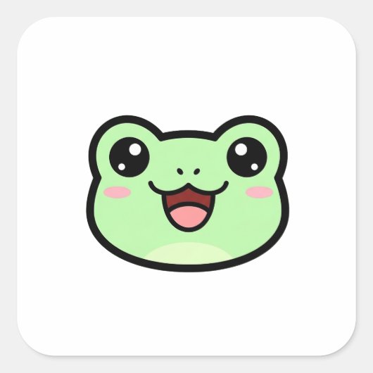 Happy Frog – Cute Kawaii Illustration スクエアシール (正面)