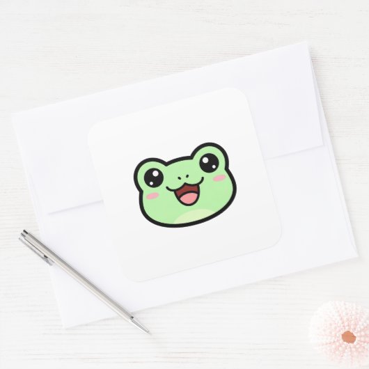 Happy Frog – Cute Kawaii Illustration スクエアシール (封筒)