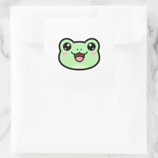 Happy Frog – Cute Kawaii Illustration スクエアシール (バッグ)