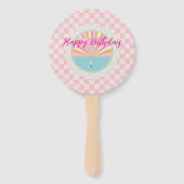 Happy Fun Pink Gingham Plaid Checkered Birthday ハンドファン (正面)